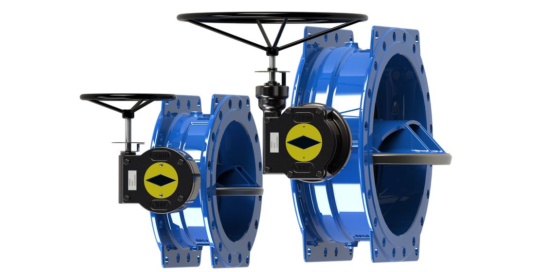 青いRAL 5010水制御弁、二重風変りな蝶弁