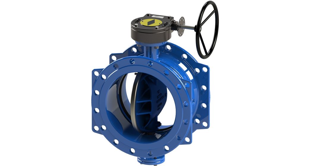 青いRAL 5010水制御弁、二重風変りな蝶弁